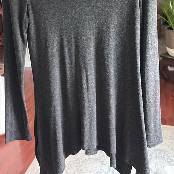 Soft Knit Cowl Neck Tunic Sweater Top Dark Gray Asymmetrical Hem - Picture 3 of 6